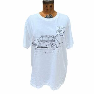 Fiat‎ 500 Uniqlo White Graphic Men T-shirt Cotton Streetwear Racing Casual Sz XL
